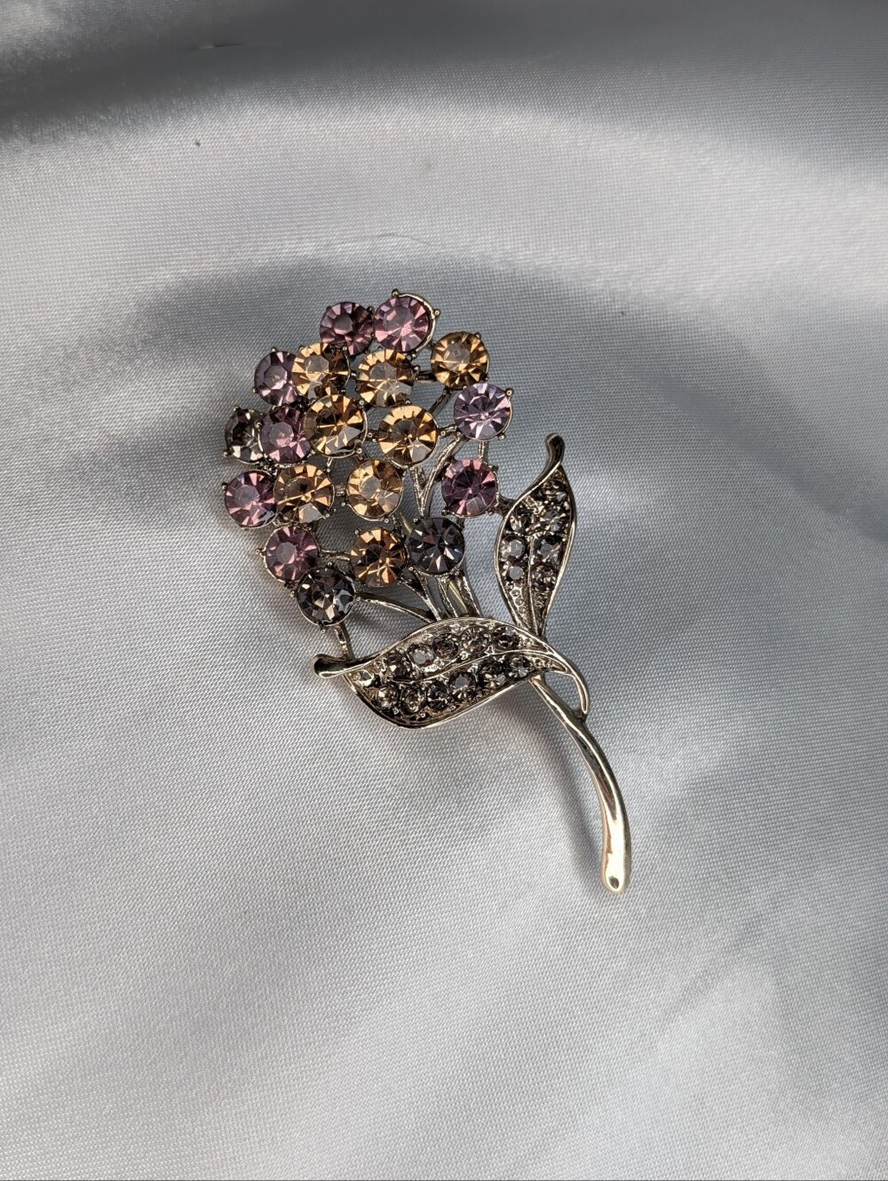Sparkling Floral Crystal Brooch in Pink & Champagne Tones